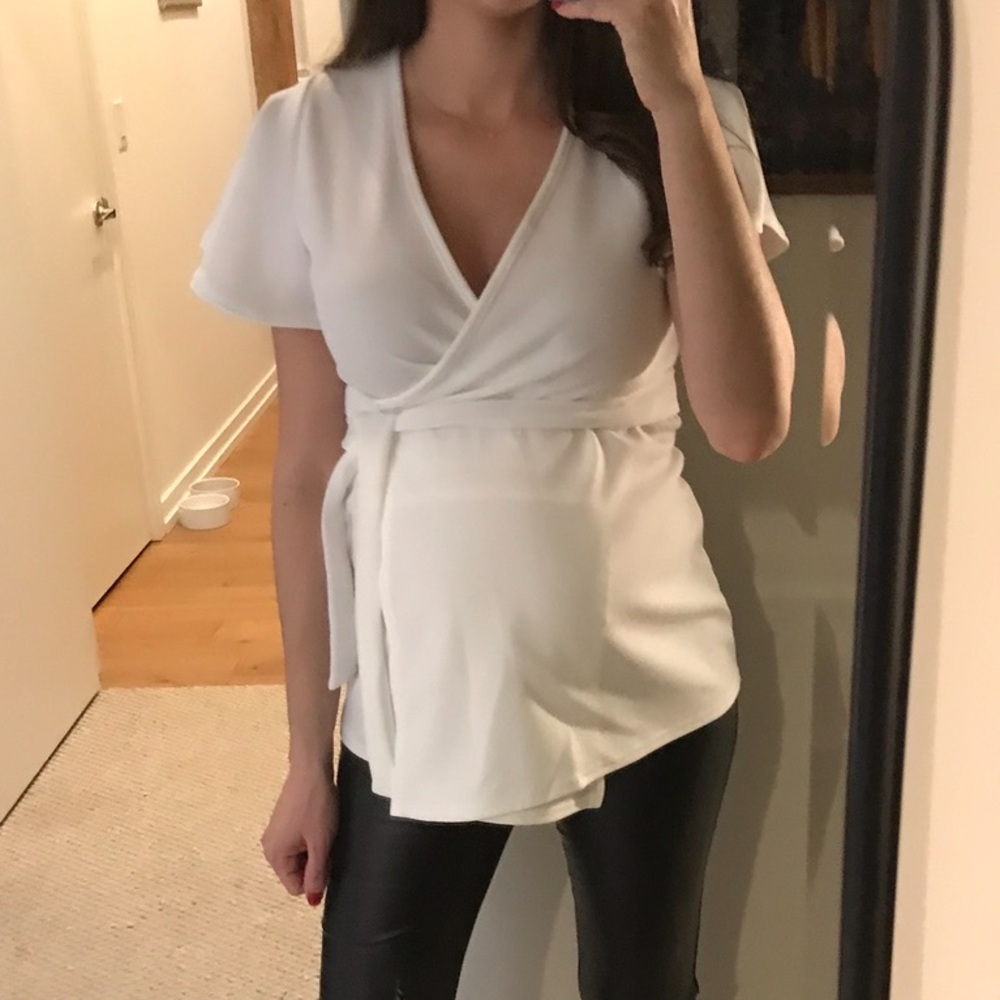 Boohoo White Wrap Maternity Blouse